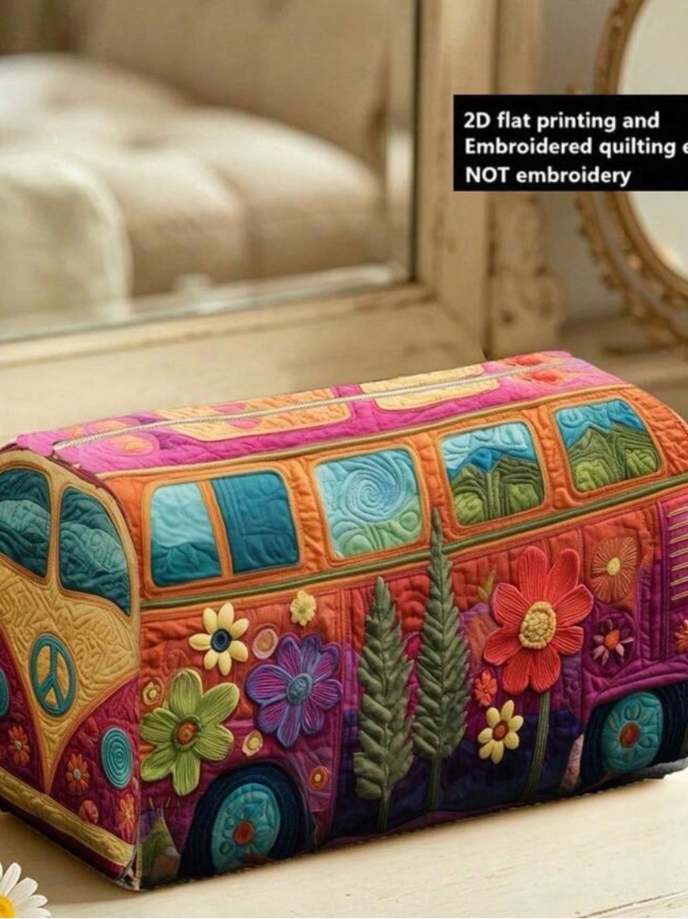 Colorful Quilted Floral Bus Cosmetic Bag - Multicolor - Picture 4 of 6